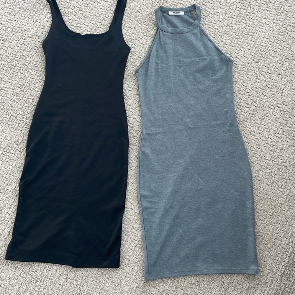 TWO Zara Trafaluc form fitting dresses size S 26 black and grey